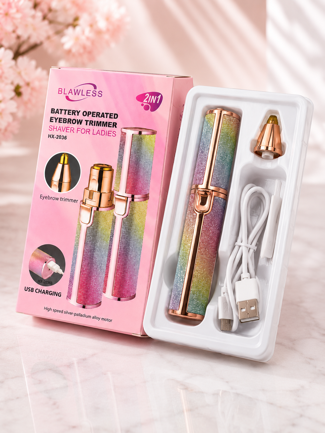 2 in 1 Eyebrow Trimmer & Rechargeable Facial Hair Remover for Women CF-001B
